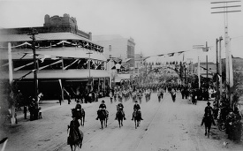 Historical picture of a military parade in Arizona 1888