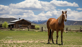 horse on a ranch in wyoming