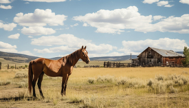 horse standing in a field on a ranch in wyoming