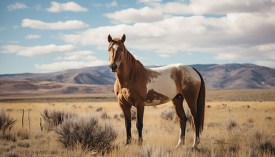 horse standing on the open spaces on the praire in wyoming