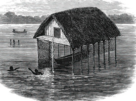 house in the water historical illustration africa