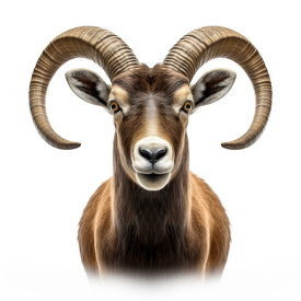 Ibex closeup front view isolated on white background