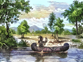 indian in a canoe during colonial times