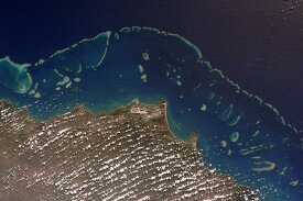 International Space Station view of watergreat barrier reef aust