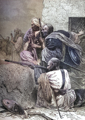 Iran men fighting colorized historical illustration
