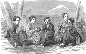japanese ladies on picnic historical illustration