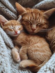 kitten and adult cat enjoy a quiet rest together