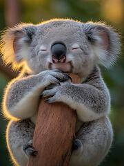 Koala Happily Clinging to a Tree Branch in the Wild