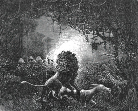 lion killing livinggtones donkey historical illustration africa