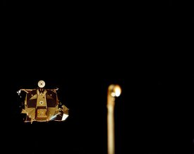 LM ascent stage and EVA floodlight during rendezvous
