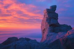 Majestic Rock Formations Under a Vibrant Sunset Sky