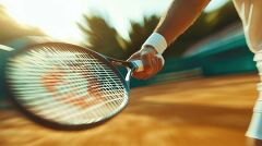 Man Swings Racket on Clay Court With Dynamic Motion Blur