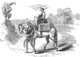 man traveling by horse historical illustration of japan 001