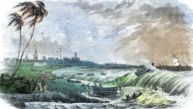 masullah boats in surf  historical illustration