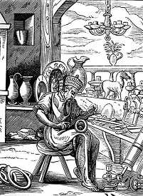 medieval coppersmith working illustration