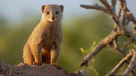 mongoose stands on termite mound in kenya africa