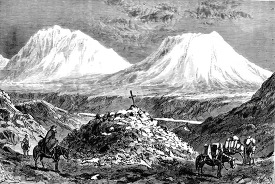 mountain pass in the andes historical illustration