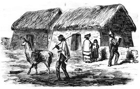 native huts near guaranda ecuador historical illustration
