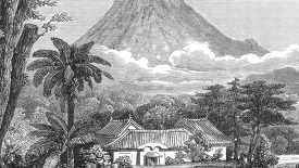 near view of fusiyama japan historical illustration