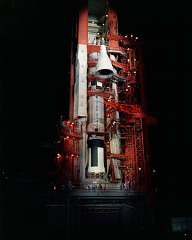 Nighttime scene showing the Gemini 4 spacecraft