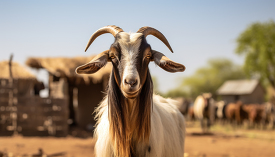 Nubian goat on a farm with animals in the background
