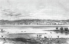 on the shore of the lake historical illustration africa