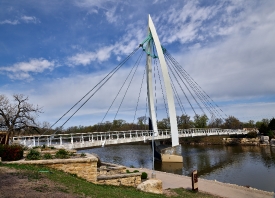One of two cable stayed pedestrian and bicycle bridges over the 