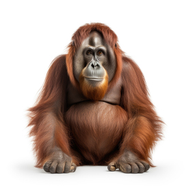 Orangutan sitting isolated on white background