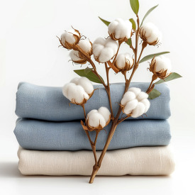 Organic cotton textiles with a branch of cotton pods