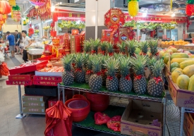 outdoor food market singapore selling fruits, vegetables