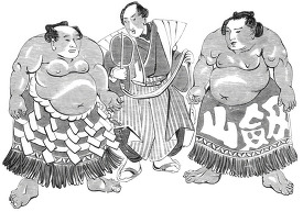 pair of japanese wrestlers historical illustration