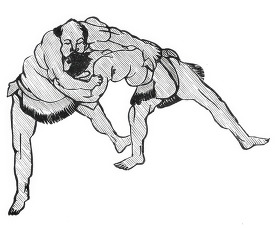 pair of wrestlers historical illustration of japan