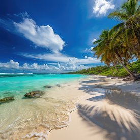 palm trees along the clean blue ocean beach in the caribbean