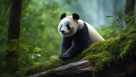 panda bear on a lush green forest