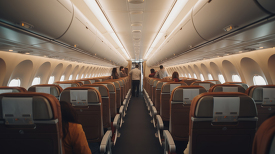 passengers sitting in their seats interior of airplane