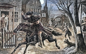 paul revere on his horse  colorized illustration