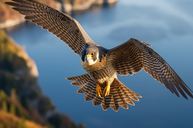peregrine falcon in flight with large wing span