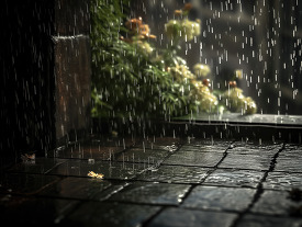 photo of rainy weathe falling on square outdoor tiles