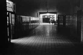 Photograph shows an almost empty hallway at Central High School 