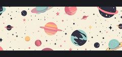 planets and stars scattered across a space background