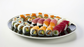 plate of colorful sushi rolls