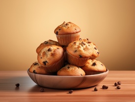 plate of fresh muffins on wooden table