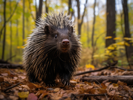 porcupine walking in its native forest environment