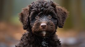 Portuguese Water Dog breed puppy sit on