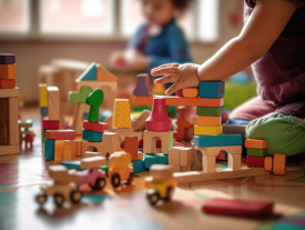 preschool children playing with colorful blocks at school