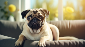 Pug Dog breed puppy sit on the couch