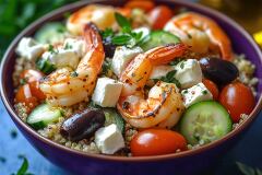 Quinoa Bowl With Grilled Shrimp and Fresh Vegetables