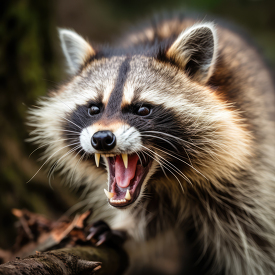 raccoon barking and show large teeth