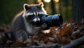 raccoon taking a photograph