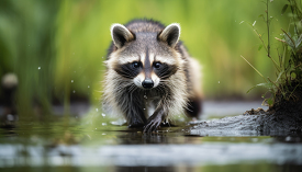 raccoon walking through water